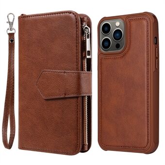 Zipper Design PU Leather+TPU Phone Covering Case Detachable 2-in-1 Design Wallet Stand Shell for iPhone 13 Pro Max 6.7 inch