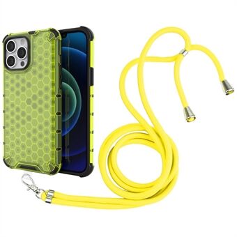 Scratch Resistant Hard PC+TPU Honeycomb Design Shock-Absorbed Phone Case with Hanging String for iPhone 13 Pro Max 6.7 inch