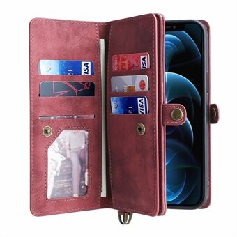 MEGSHI 021 Series Full Protection Wrist Strap Detachable 2-in-1 Magnetic Wallet Design Phone Case with Stand for iPhone 13 Pro Max 6.7 inch