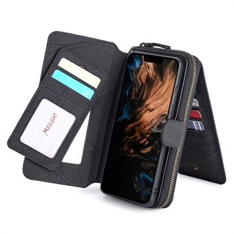 MEGSHI 004 Series Scratch Resistant Magnetic Detachable Stand Design Zipper Pocket Shockproof PU Leather TPU Wallet Cover for iPhone 13 Pro Max 6.7 inch