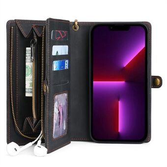 MEGSHI 017 Series Zipper Pocket Stand Leather Cover Detachable Leather Coated Phone Case for iPhone 13 Pro Max 6.7 inch