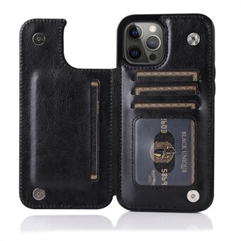 Double Magnetic Buttons PU Leather Coated TPU Phone Case Crazy Horse Texture Kickstand Card Holder Scratch-resistant Phone Cover for iPhone 13 Pro Max 6.7 inch