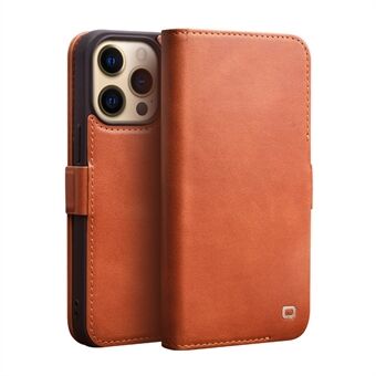 QIALINO Magnetic Closure Anti-scratch Drop-proof Wallet Design Genuine Leather Protective Phone Case with View Window for iPhone 13 Pro Max 6.7 inch