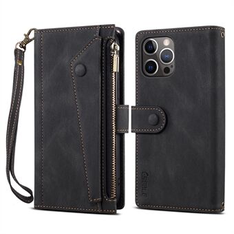 ESEBLE For iPhone 13 Pro Max 6.7 inch Mobile Phone Case Wallet Stand Cover Dustproof Phone Cover with Wrist Strap