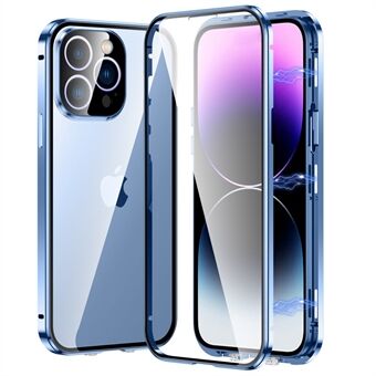 Magnetic Phone Case for iPhone 13 Pro Max 6.7 inch Metal Frame +  Double Sides Tempered Glass Straight Edge Protection Cover with Self-Locking Buckle