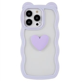 For iPhone 13 Pro Max 6.7 inch Cell Phone Case Cute Heart Bear Ear Decor Detachable 2-in-1 PC+TPU Cell Phone Cover