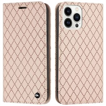 For iPhone 13 Pro Max 6.7 inch Rhombus Pattern Embossed Phone Case Protective Cover Litchi Texture PU Leather Stand Case RFID Blocking Phone Cover with Wallet