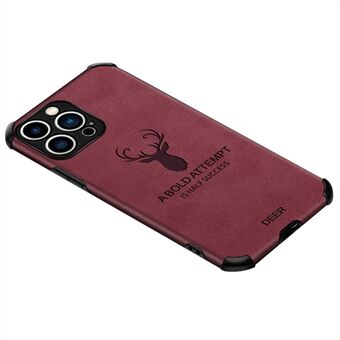 For iPhone 13 Pro Max 6.7 inch Four Corner Drop-proof Cloth Texture Case Deer Pattern Imprinting Leather Coated TPU Precise Cutout Phone Cover