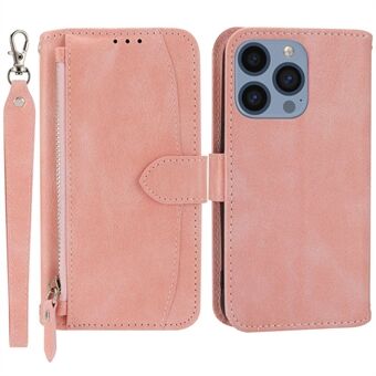 For iPhone 13 Pro Max 6.7 inch Stand Wallet Style Case Zipper Pocket PU Leather Shockproof Phone Cover with Long / Short Straps