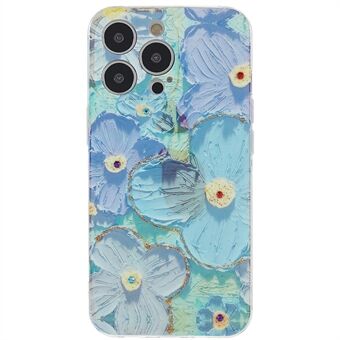 For iPhone 13 Pro Max 6.7 inch IMD Flower Pattern Epoxy TPU Cell Phone Case Shockproof Stylish Rhinestone Decor Back Cover