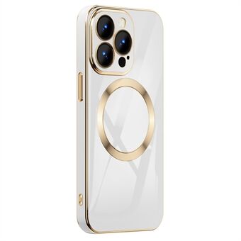 For iPhone 13 Pro Max 6.7 inch Anti-fall Phone Case Electroplating Gold Edge TPU Back Cover Support Wireless Magnetic Charging