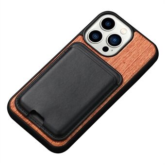 For iPhone 13 Pro Max 6.7 inch Wood Case Shockproof Wooden Phone Case TPU Edge Protective Cover with Detachable Magnetic Card Holder