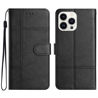 Anti-drop Phone Case For iPhone 13 Pro Max 6.7 inch, Business Style Cowhide Texture PU Leather Folio Flip Phone Wallet Cover Stand with Strap