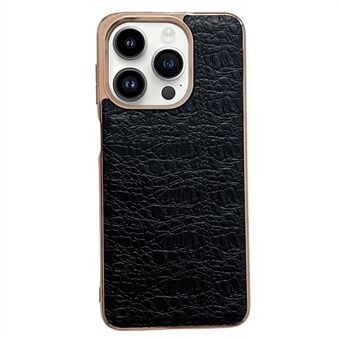 For iPhone 13 Pro Max 6.7 inch Nano Electroplating Phone Case Genuine Cowhide Leather Coated Anti-Drop Cover TPU + PC Phone Case