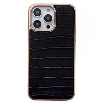 For iPhone 13 Pro Max 6.7 inch Nano Electroplating Crocodile Texture Phone Cover Genuine Leather Coated TPU Drop-proof Case