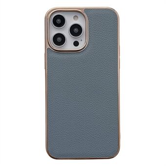 Cell Phone Back Cover for iPhone 13 Pro Max 6.7 inch, Nano Electroplating Bump Resistant Litchi Texture Genuine Leather Coated TPU Phone Case