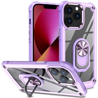 For iPhone 13 Pro Max 6.7 inch Anti-scratch Phone Case with Metal Ring Kickstand PC + TPU Smartphone Back Cover