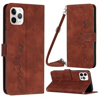 Stand Case for iPhone 13 Pro Max 6.7 inch, Scratch Proof Heart Shape Imprinted Wallet Skin-touch Feeling PU Leather Phone Cover with Shoulder Strap