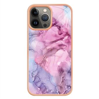 For iPhone 13 Pro Max 6.7 inch YB IMD Series-16 Style E Marble Pattern Electroplating Frame Design Case 2.0mm TPU Scratch-Resistant IMD Phone Cover