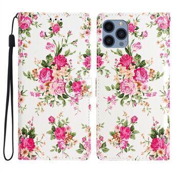 For iPhone 13 Pro Max 6.7 inch PU Leather Pattern Printing Flip Case Magnetic Closure Wallet Stand Anti-Scratch Phone Cover with Strap