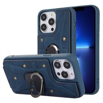 For iPhone 13 Pro Max 6.7 inch Card Bag Design Drop-proof Skin-touch PU Leather Coated TPU Back Case with Magnetic Ring Kickstand