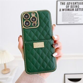 For iPhone 13 Pro Max 6.7 inch PU Leather+TPU+PC Rhombus Texture Phone Case with Card Slot Drop-proof Mobile Phone Cover