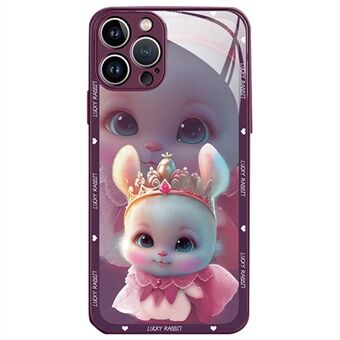 For iPhone 13 Pro Max 6.7 inch Anti-Dust Princess Rabbit Pattern Printing Phone Shell Tempered Glass+TPU Phone Case