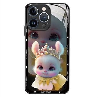 For iPhone 13 Pro Max 6.7 inch Anti-Dust Princess Rabbit Pattern Printing Phone Shell Tempered Glass+TPU Phone Case