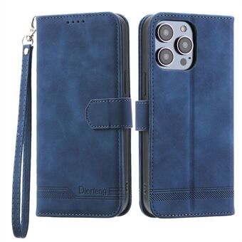 DIERFENG DF-03 Phone Case for iPhone 13 Pro Max 6.7 inch, PU Leather Lines Imprinted Wallet Stand Cover