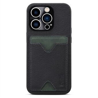 For iPhone 13 Pro Max 6.7 inch Precise Cutout Cowhide Leather Coated TPU Case Card Slot Kickstand Magnetic Phone Cover