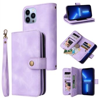 Zipper Pocket Phone Stand Case for iPhone 13 Pro Max Multifunctional Leather Wallet Cover with Straps