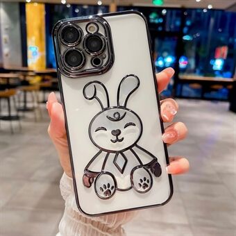 For iPhone 13 Pro Max 6.7 inch Soft TPU Phone Case Clear Electroplating Cartoon Rabbit Back Cover with Lens Film