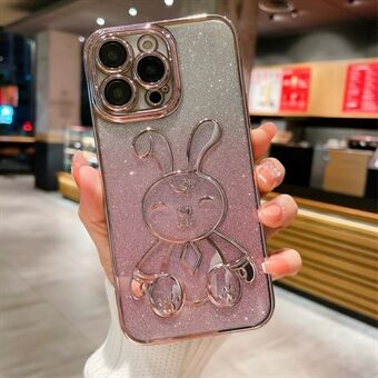 For iPhone 13 Pro Max 6.7 inch Electroplating Glitter Soft TPU Cover Cute Rabbit Shockproof Phone Case with Lens Film