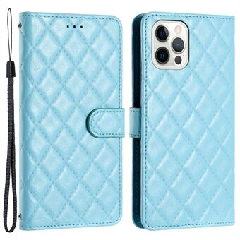 Stitching Line Rhombus Texture Phone Case for iPhone 13 Pro Max Wallet Flip Stand PU Leather Phone Cover