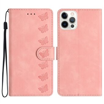 For iPhone 13 Pro Max 6.7 inch Butterfly Imprinted Phone Case PU Leather Wallet Cover with Stand