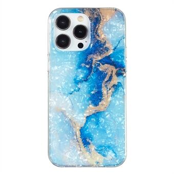 For iPhone 13 Pro Max 6.7 inch Case Anti-Drop Phone Guard IMD Marble Flower Shell Pattern TPU Phone Cover