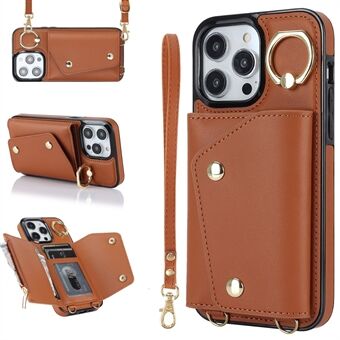 For iPhone 13 Pro Max Zipper Wallet Case Ring Kickstand PU Leather + TPU Phone Cover