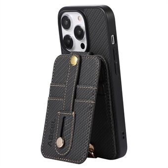 ABEEL Style 02 For iPhone 13 Pro Max RFID Blocking Card Holder Carbon Fiber Texture Cover PU Leather+TPU Phone Case with Kickstand