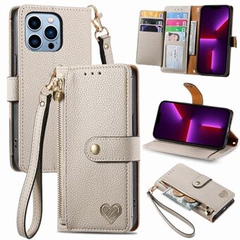 PU Leather Stand Wallet Case for iPhone 13 Pro Max , Zipper Pocket Phone Cover with RFID Blocking Function