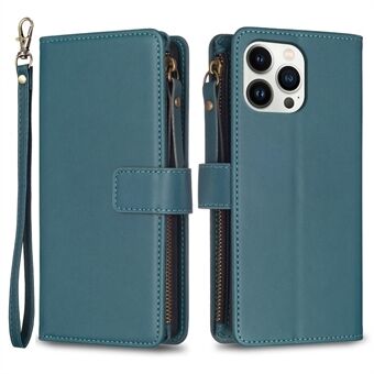 BF Style-19 Zipper Wallet Leather Case for iPhone 13 Pro Max , Flip Stand Solid Color Phone Cover with Strap