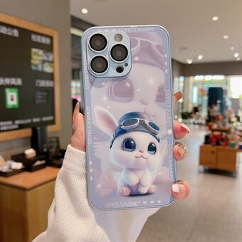 Phone Cover for iPhone 13 Pro Max Rabbit Pilot Pattern Printing Tempered Glass+TPU Case with Lens Film