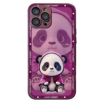 For iPhone 13 Pro Max Shadow Panda Pattern Phone Case Tempered Glass+TPU Back Cover with Lens Film