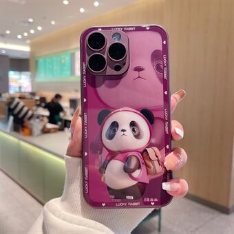 For iPhone 13 Pro Max Hard Glass+TPU Phone Cover Metal Paint Design Panda Decor Phone Case