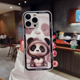 For iPhone 13 Pro Max Tempered Glass Back Case TPU Frame Panda Pattern Phone Cover with Lens Protector