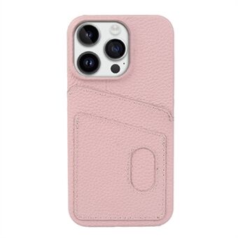 For iPhone 13 Pro Max Litchi Texture Phone Case Dual Card Slots Genuine Cowhide Leather+PC Cover