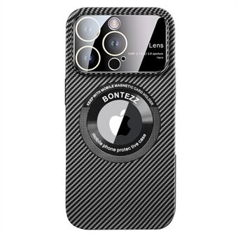 Hard PC Case for iPhone 13 Pro Max 6.7 inch Carbon Fiber Texture Concave Lens Phone Cover Built-in Metal Ring