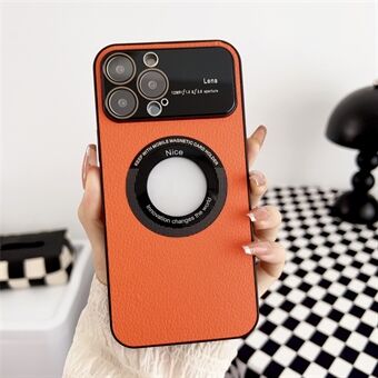 Compatible with MagSafe Case for iPhone 13 Pro Max 6.7 inch Litchi Texture PU Leather Hard PC Phone Cover with Glass LOGO View