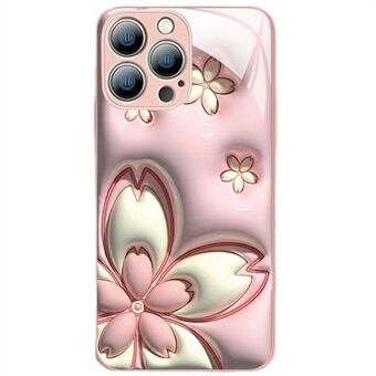 Phone Case for iPhone 13 Pro Max 6.7 inch Cherry Blossom Pattern TPU Bumper + Tempered Glass Back Cover