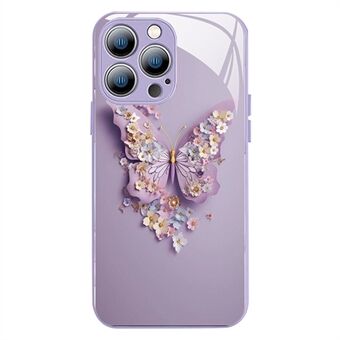 For iPhone 13 Pro Max 6.7 inch Vivid Butterfly Pattern Protective Case Tempered Glass+TPU Phone Cover