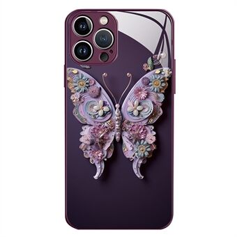 For iPhone 13 Pro Max 6.7 inch Vivid Butterfly Pattern Protective Case Tempered Glass+TPU Phone Cover